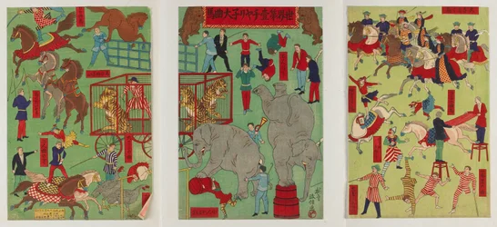 Världens största cirkus, Meiji-eran, 1886 (träblock i färg)